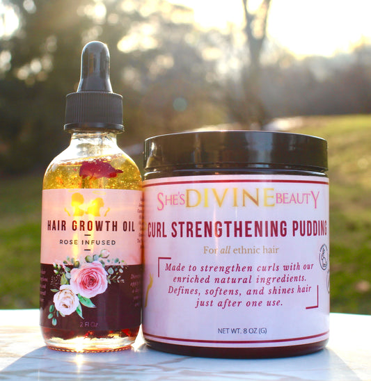 Rose-Infused Hair Growth Oil & Curl Strengthening Pudding Bundle